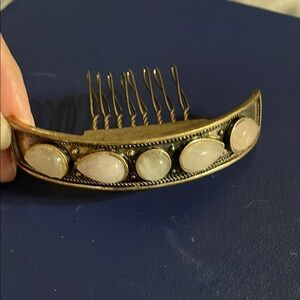 Vintage Victorian pink quart goldtone hair clip